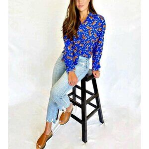 NEW! BEACHLUNCHLOUNGE Leopard BLUE BLOUSE SZ L